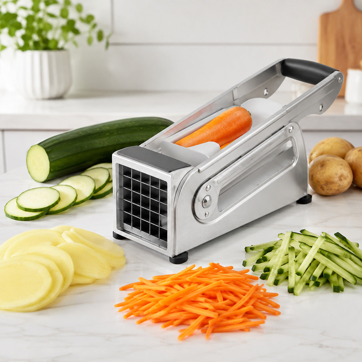 Coupe frite en inox avec carotte et courgette