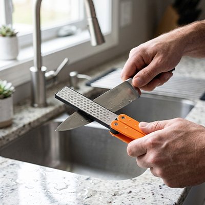 Affûtage de lame avec aiguiseur à couteau professionnel