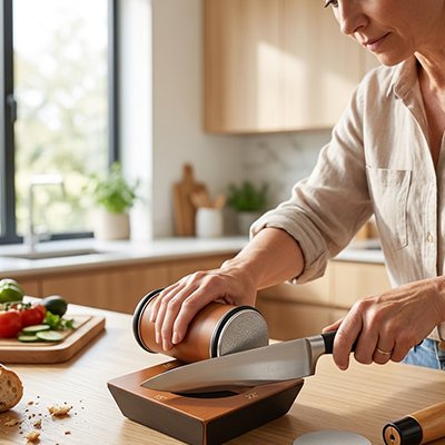 Aiguiseur de couteaux professionnel pour préparation culinaire