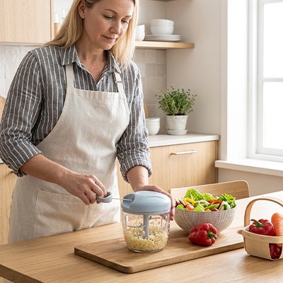 Cuisine maison avec hachoir à légumes manuel
