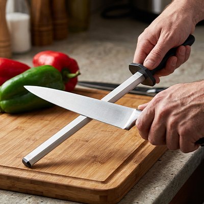 Cuisine moderne avec aiguiseur de couteaux professionnel