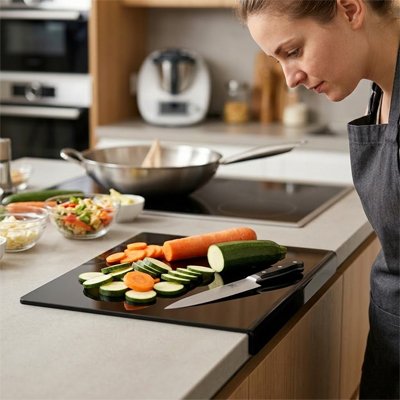 Cuisine moderne avec planche à découper pour plan de travail