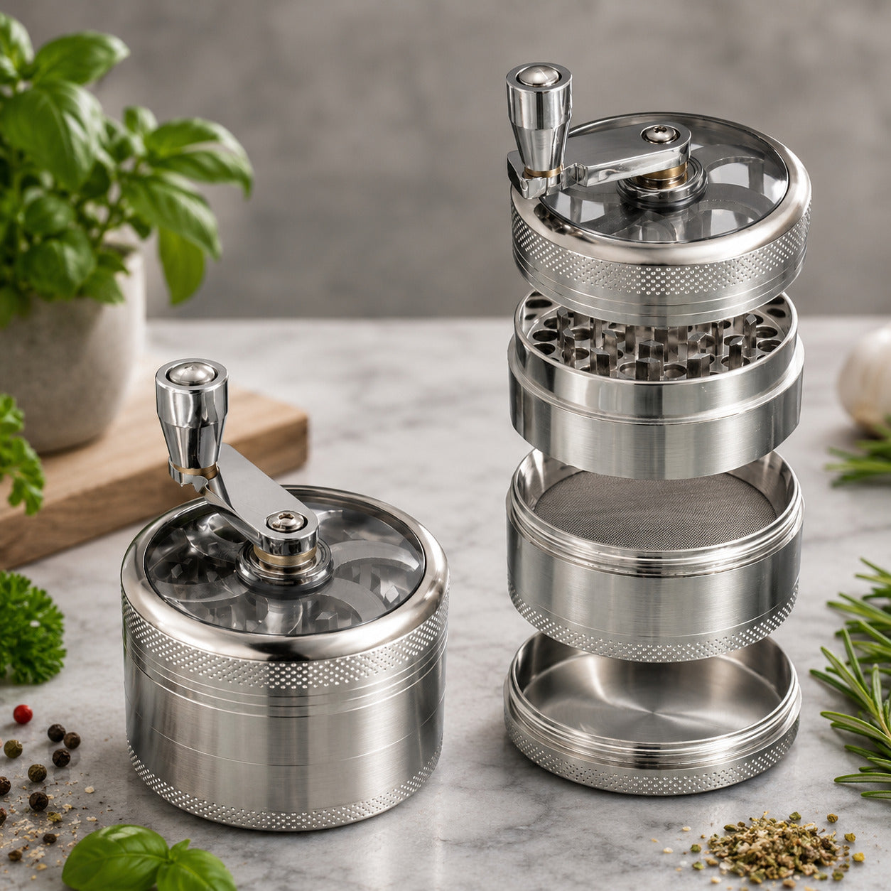 Hachoir à herbes inox démonté en cuisine