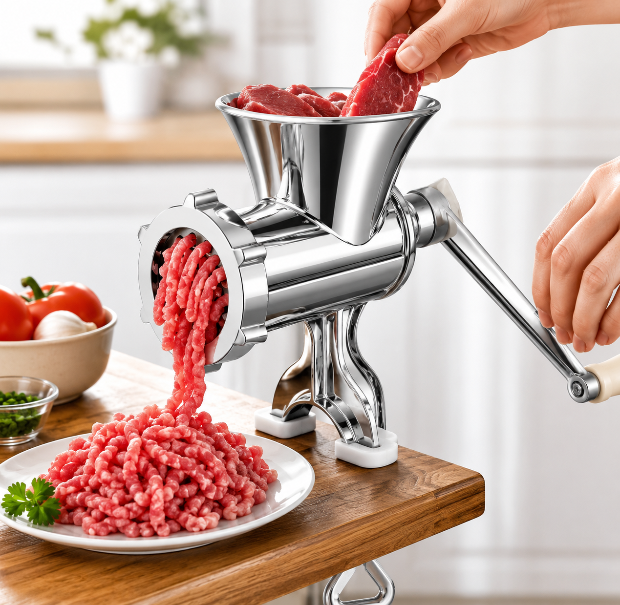 Hachoir à viande manuel en inox pour saucisses maison