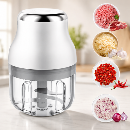 Hachoir demi lune électrique rechargeable avec ingrédients hachés