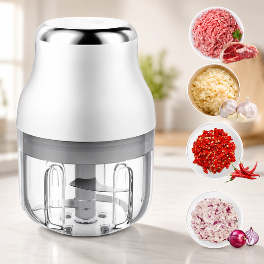Hachoir demi lune électrique rechargeable avec ingrédients hachés