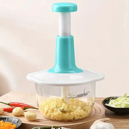 Hachoir manuel multifonction transparent avec mécanisme à bouton poussoir