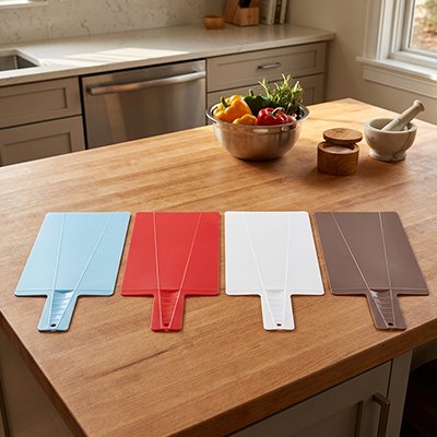 mini planche à découper colorée sur table