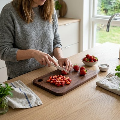 petite planche à découper bois avec fruits