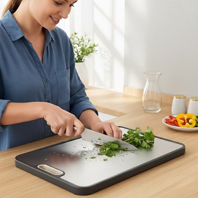 planche a decouper en inox fine tranche