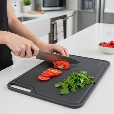 Planche a decouper inox cuisine aliments