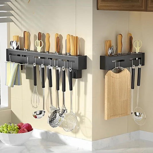 Porte couteau mural aimanté en inox avec couteaux de cuisine