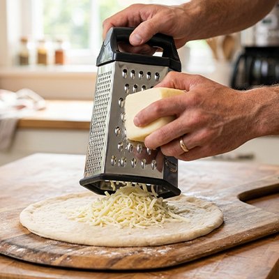 Râpe a fromage sur pizza maison