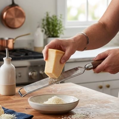 Rape a parmesan au-dessus d’un plat