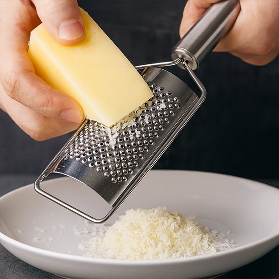 Rape parmesan au-dessus d’une assiette